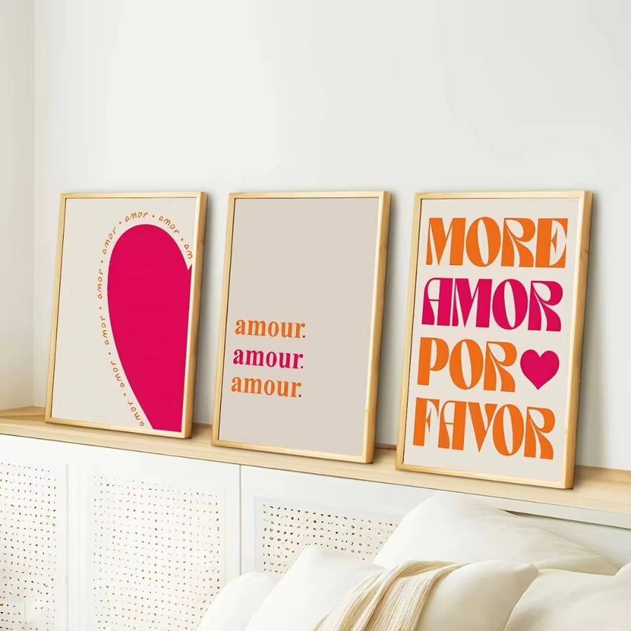 3-teiliges rahmenloses Leinwandposter Potdemiel More Amor Por Favorite Wandkunst in Mehrfarbig mit Typografie und abstraktem Design - Bild 3