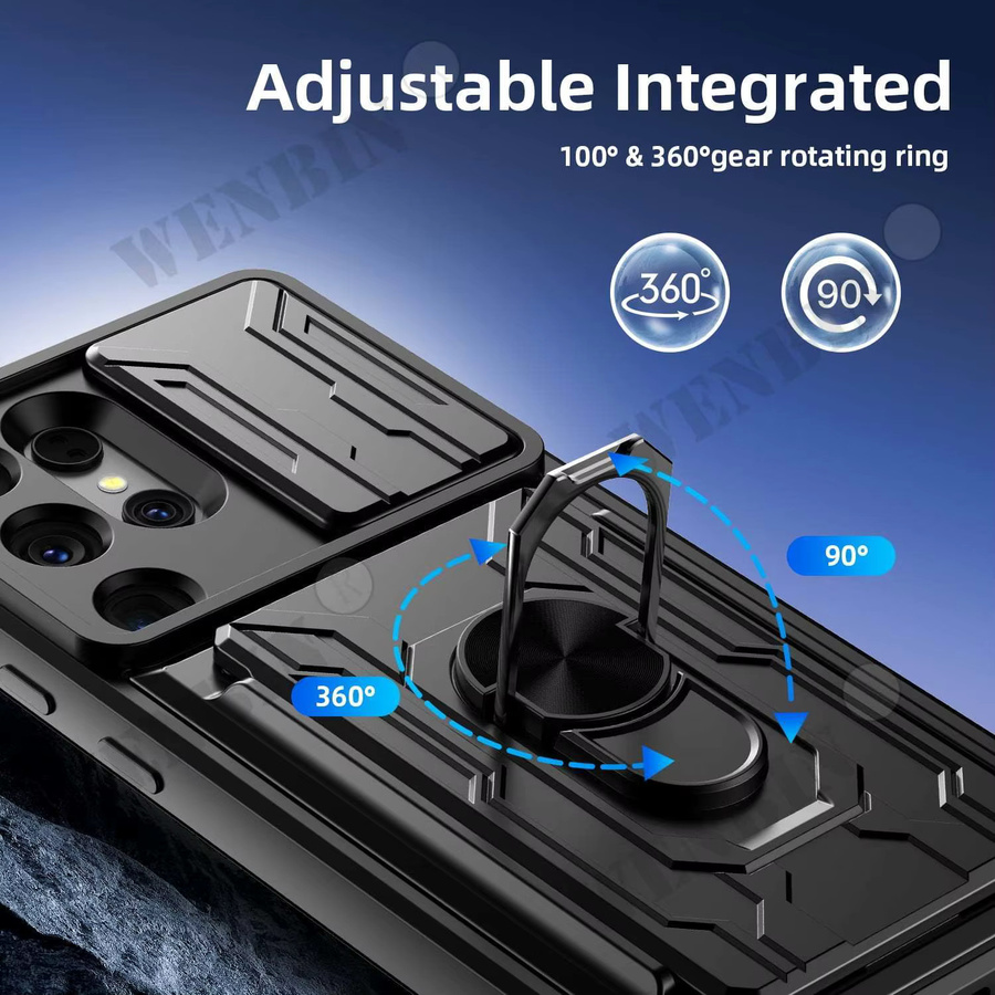 Schutzhülle für Samsung Galaxy S26 S25 Ultra Plus FE in Schwarz mit Schiebe-Ständer, Ring, magnetischem 360° Kameraschutz und Kartenfach nach Militärstandard - Bild 5