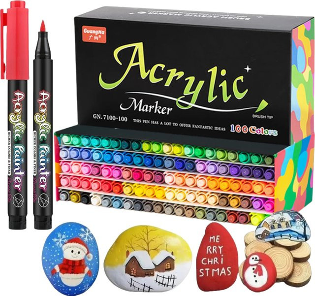 GN Acryl-Marker-Stifte mit 100 Farben in Multicolour für Künstler und Erwachsene zum Malen und Zeichnen auf Stein, Holz und Leinwand - Bild 1