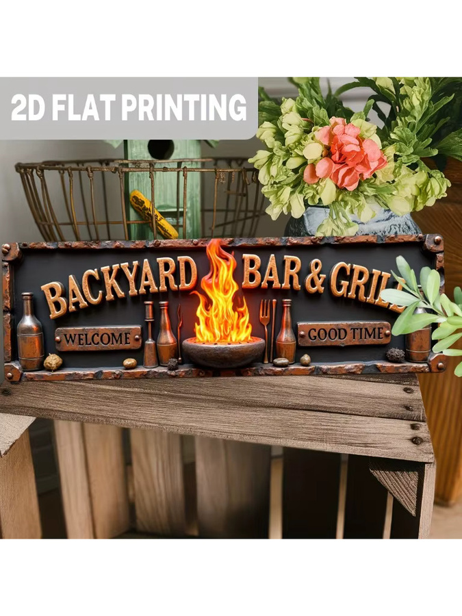 Rustikales Aluminium-Wandschild HELLOYOUNG im Vintage-Design mit Willcome Good Time für Bar und Grill - Bild 6