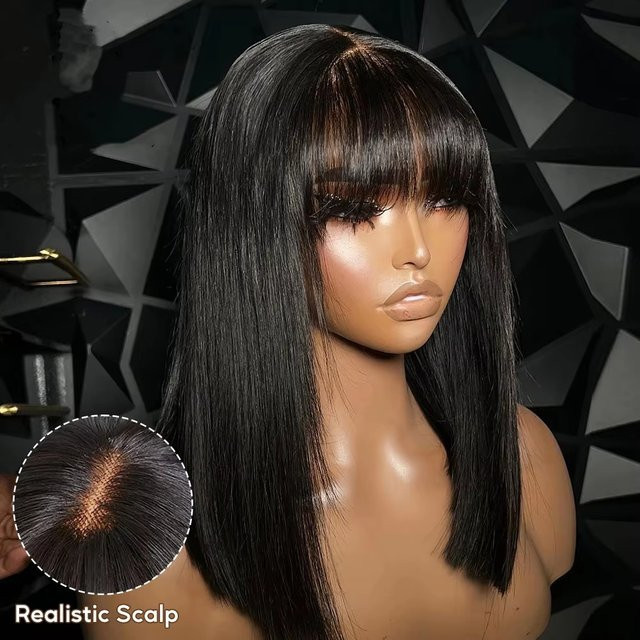 CEXXY Bob-Perücke mit Pony, glattes Echthaar, 250 % Dichte, Damen - Bild 1