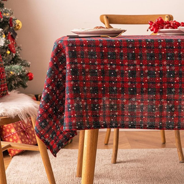 Weihnachtstischdecke Super Six, Rot Grün Kariert mit Schneeflocken-Druck, Rechteckig, B/T: 60 x 60 cm - Bild 1