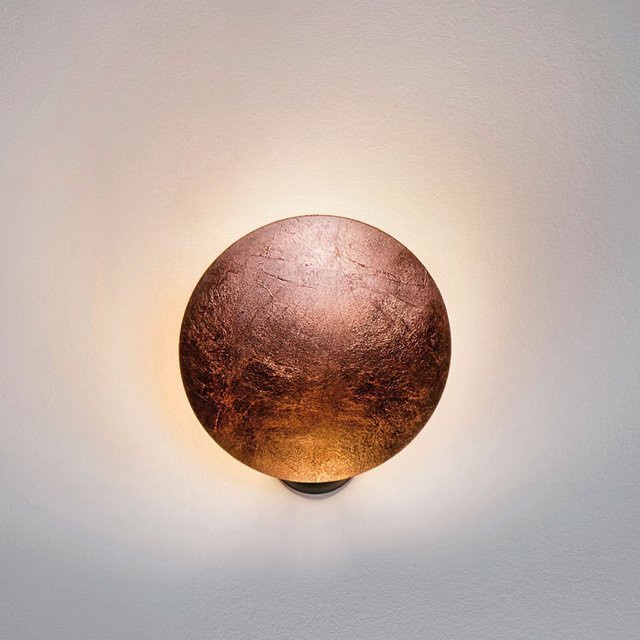 Catellani & Smith Lederam W1 LED-Wandleuchte in Schwarz und Blattkupfer, Durchmesser: 25 cm, dimmbar, warmweißes Licht (2700K) - Bild 1