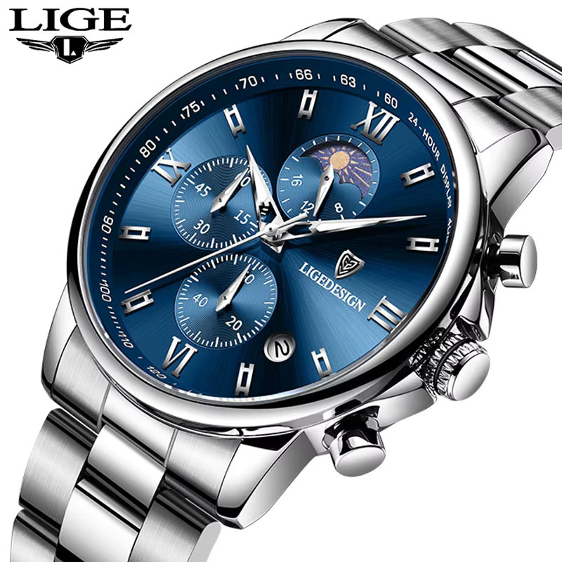 LIGE Armbanduhr Edelstahl, Quarz, Silber, Herren, Datum - Bild 2