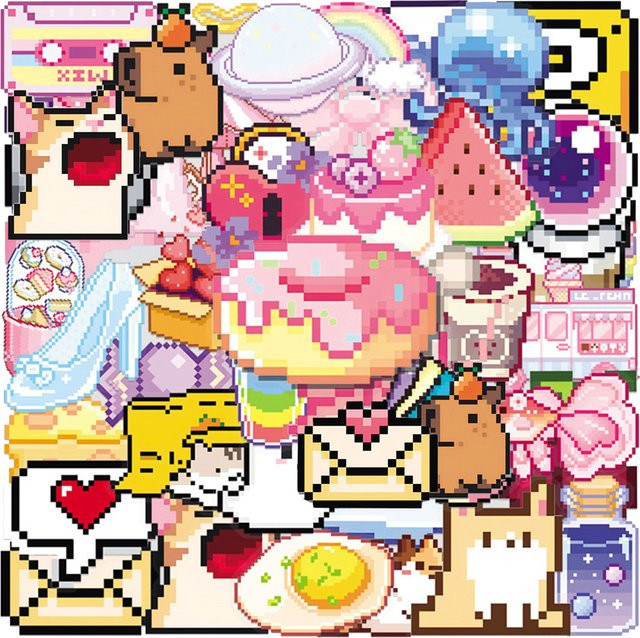 Kpustyle Cartoon Pixel Aufkleber Set in Multicolour für Laptop, Telefon und Scrapbooking - Bild 1