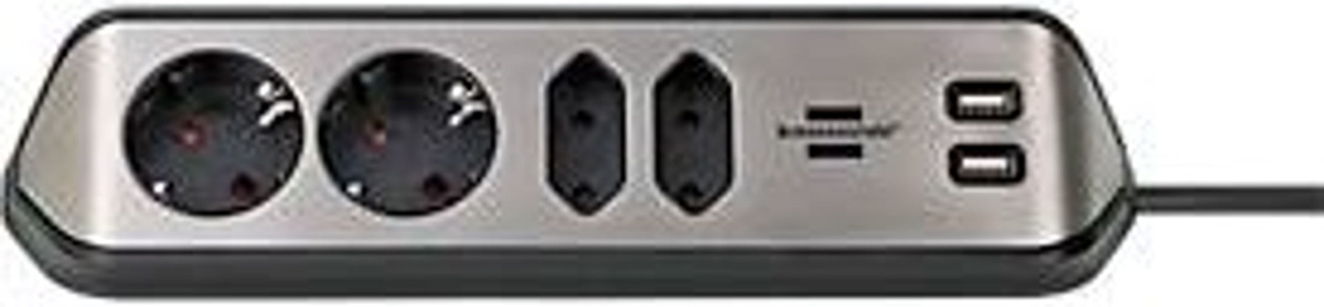 Brennenstuhl estilo Eck-Steckdosenleiste 4-fach mit USB-Ladefunktion, schwarz-silber, H 300 x B 100 x T 70 mm - Bild 2