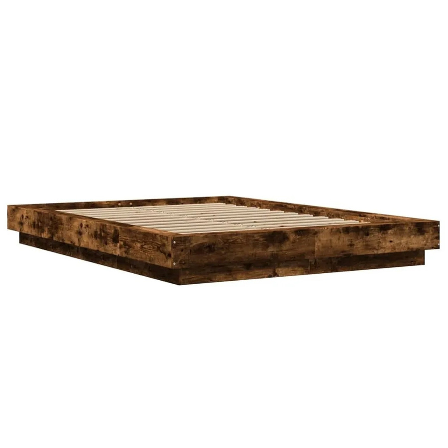vidaXL Bettgestell modern aus Holzwerkstoff mit LED-Unterbettbeleuchtung und USB-Ladeport, Farbe: Braune Räuchereiche, B/T/H: 120 x 200 x 140 cm - Bild 2