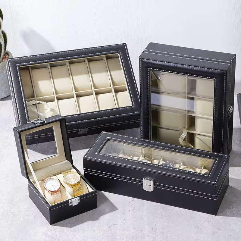 DELESYS Uhrenaufbewahrungs- und Präsentationsbox, Leder, Schwarz, Klassisch - Bild 1