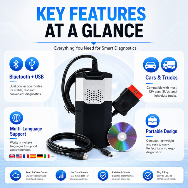 Delphis CDP Pro DS150E OBD2 Scanner für PKW und LKW mit USB und Bluetooth in Schwarz - Bild 1