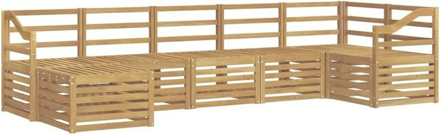 vidaXL Outdoor-Sofagarnitur 7-teilig aus Akazienholz in Weiß mit L-Form und Latten-Design - Bild 1