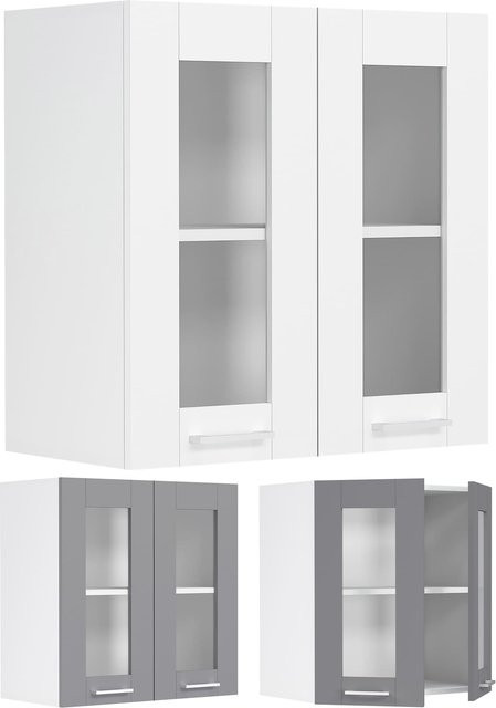 VCM Küchenschrank Colura hängend in Weiß im Landhaus Stil mit Glaseinsätzen, H x B x T: 60 x 80 x 31 cm - Bild 1
