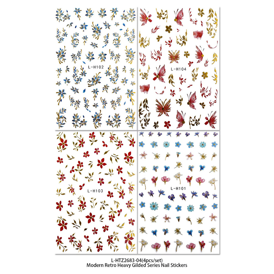 QIANJIKU Nagelaufkleber, Blumen und Schmetterlinge, Rot, Metallic - Bild 1