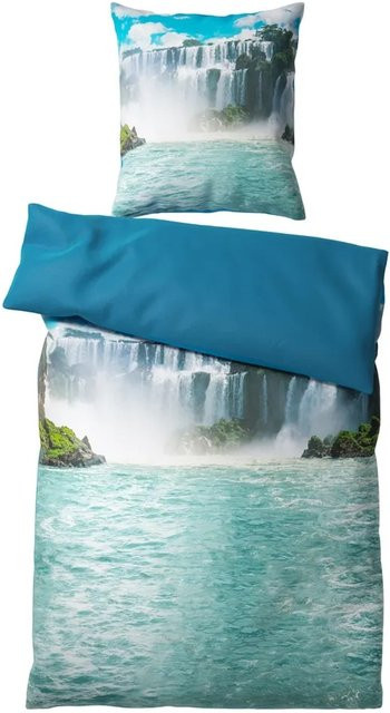 Sanilo Bettwäsche Wasserfall 2-teilig aus Baumwolle, Blau, B/H: 135 x 200 cm, Kissen: 80 x 80 cm - Bild 1