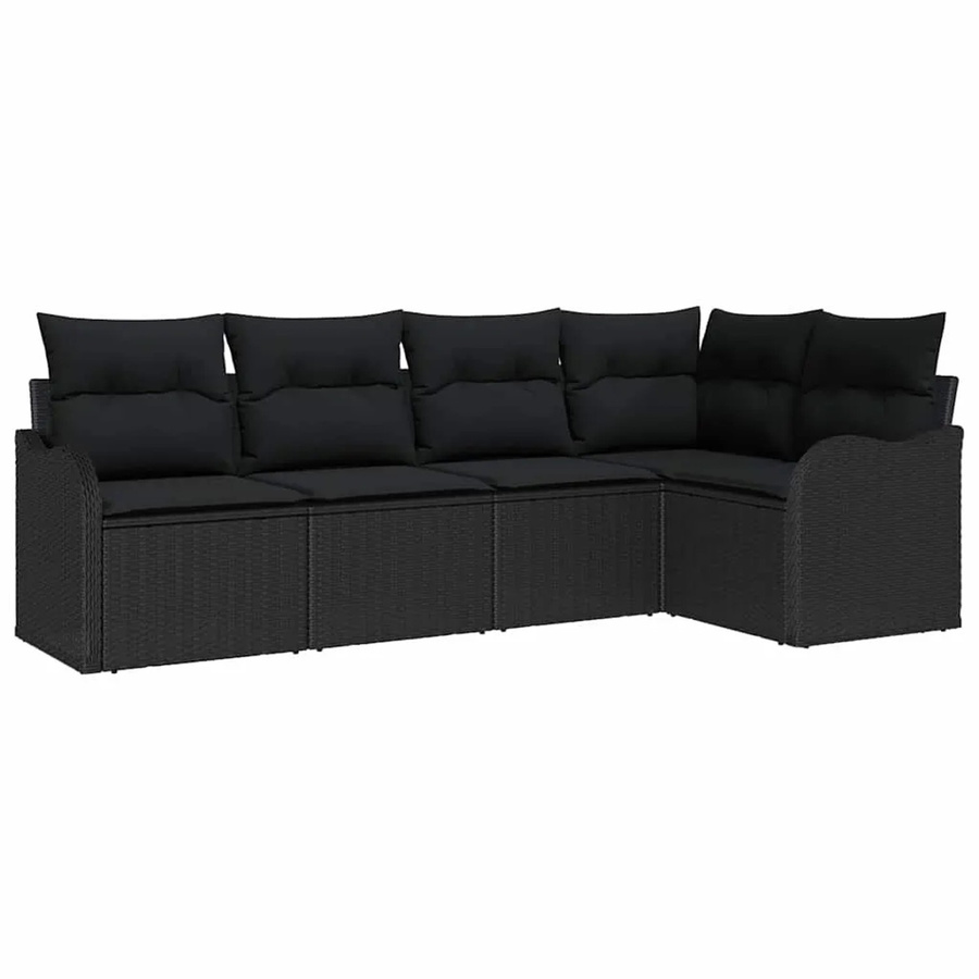 vidaXL Garten-Sofa-Set aus Polyrattan in Schwarz, 5-teiliges modernes U-Shape Lounge-Set mit Kissen und Armlehnen - Bild 2