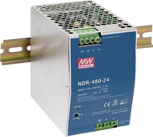 MEAN WELL NDR-480-24 Hutschienen-Netzteil in Silber, 24 V, 20 A, 480 W, 1 Ausgang - Bild 1
