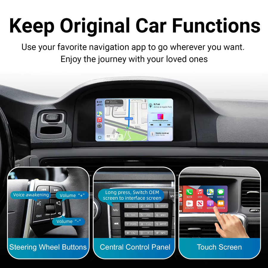 Multimedia Player mit GPS Navigation, WiFi und Carplay für Volvo V70 XC70 S80 (2012-2015), Schwarz - Bild 3