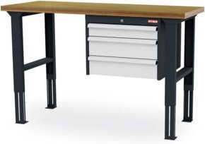 STIER Höhenverstellbare Werkbank mit 3 Schubladen in Anthrazit und Weiß, B/T/H: 1500 x 600 x 760-1060 mm - Bild 1