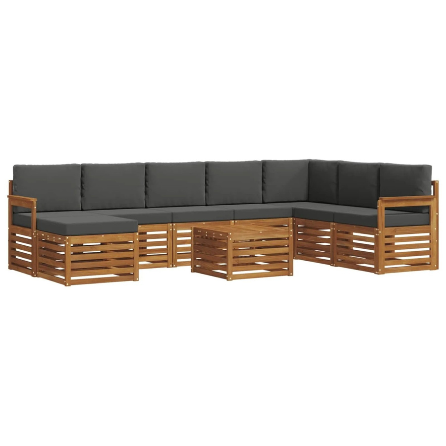 vidaXL 9-teilige Sofagarnitur in L-Form aus Massivholz Akazie mit Polstern in Anthrazit und Natur - Bild 2