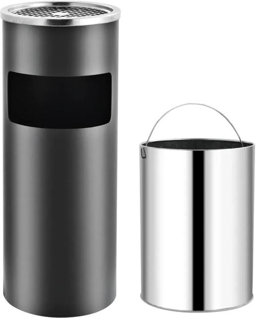 vidaXL Standaschenbecher aus Stahl in Grau mit 30 l Fassungsvermögen und herausnehmbarem Inneneimer - Bild 1