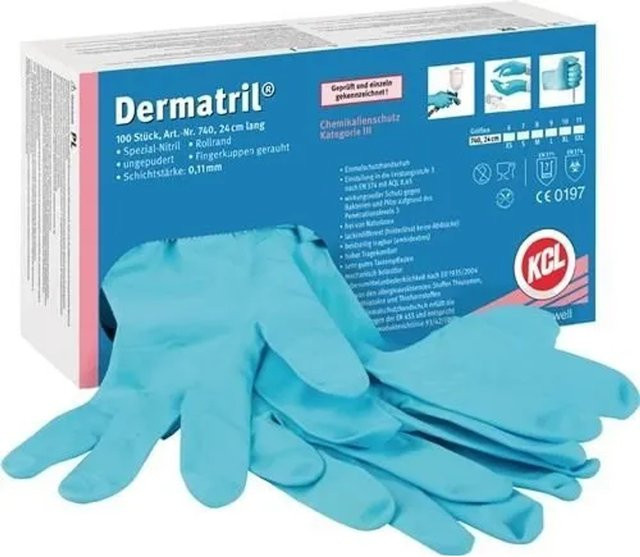 Honeywell Dermatril 740 Einweghandschuhe Blau Größe 7 - Bild 1