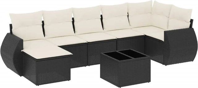 vidaXL 8-teilige Garten-Sofagarnitur in L-Form aus Polyrattan mit Kissen in Schwarz - Bild 1