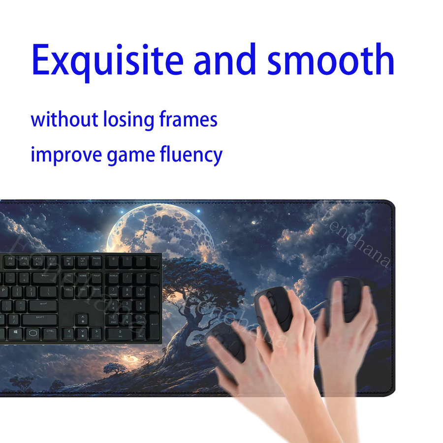 Eenehana XXL Gaming Mauspad Mondnachtlandschaft, rutschfeste Schreibtischunterlage für PC und Esport, B/T: 90 x 40 cm, Multicolor - Bild 3