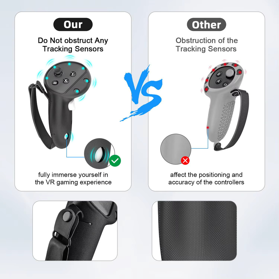 VRKOOBI Silikon-Schutzhülle für Meta Quest 3/3S Controller mit Batterie-Ersatz-Abdeckung und Knöchelriemen in Blau oder Schwarz - Bild 2