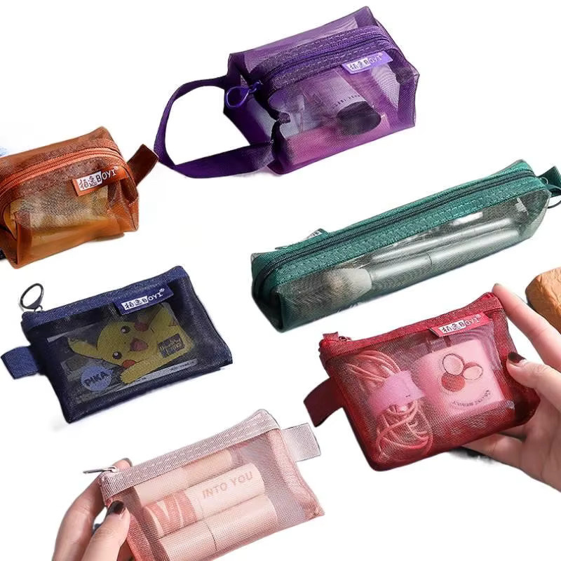 Transparente Netz-Stifttasche in Grün im koreanischen Stil als Schreibwaren-Tasche und Make-up-Beutel - Bild 5