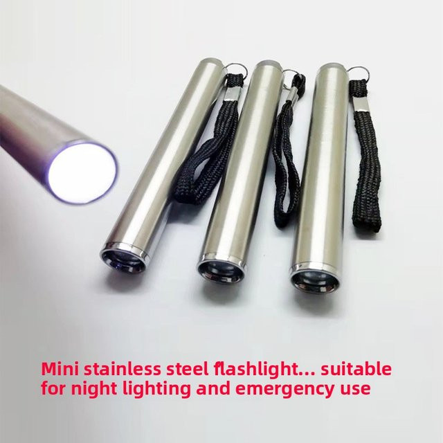 QHSPE Mini-LED-Taschenlampe aus Edelstahl in Silber für Camping, Outdoor und Notfälle - Bild 1