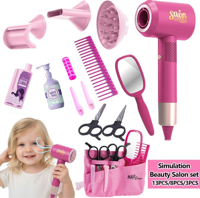 Chriyungel Kinder-Schönheitssalon-Set in Pink mit Haartrockner und Styling-Werkzeugen für Mädchen ab 3 Jahren - Bild 1