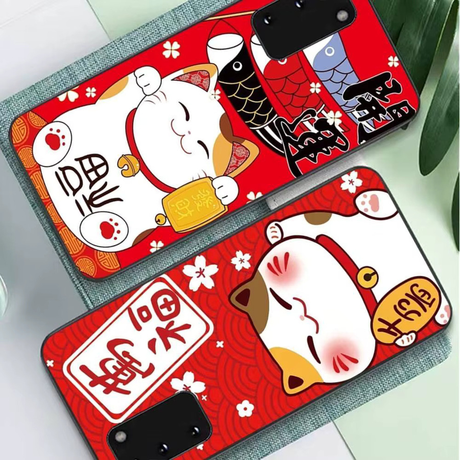 Maneki Neko Glückskatze Handyhülle für Samsung Galaxy S24 Ultra, S23, S22, S21, S20, S24 FE, S23 FE, S20 Lite in Rot - Bild 3
