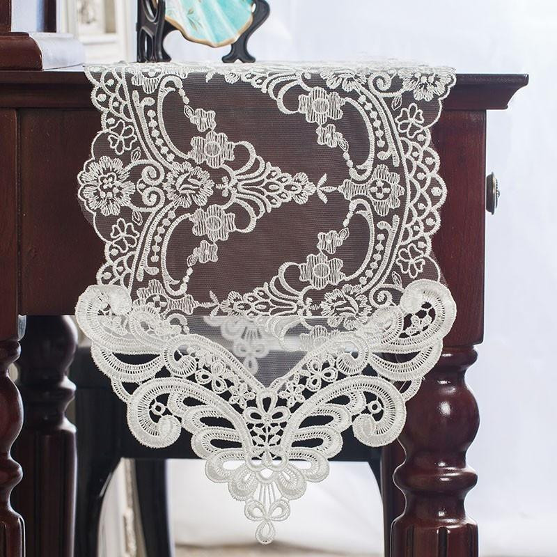 Yiran Furniture Tischläufer aus Tüllspitze mit floraler Bestickung in Weiß, europäischer Stil, B/H: 26 x 120 cm - Bild 2