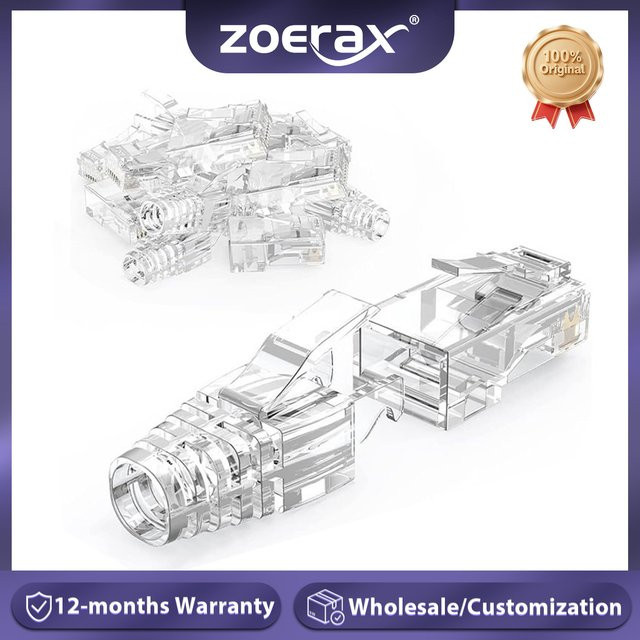 Zoerax RJ45 CAT6 Ethernet LAN Steckverbinder mit Zugentlastungsstiefeln in Transparent - Bild 1