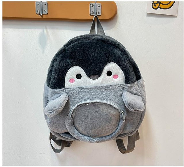 Yiran toy Pinguin Cartoon Goth Harajuku Rucksack, Plüsch, grau - Bild 1