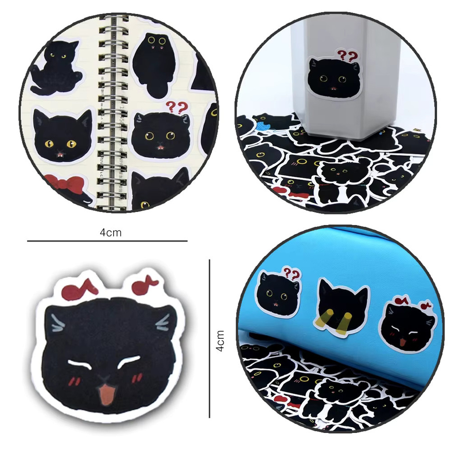 LOLEDE Kawaii Schwarze Katzen Meme Aufkleber Set aus Papier für Tagebuch und Büro Dekoration - Bild 3