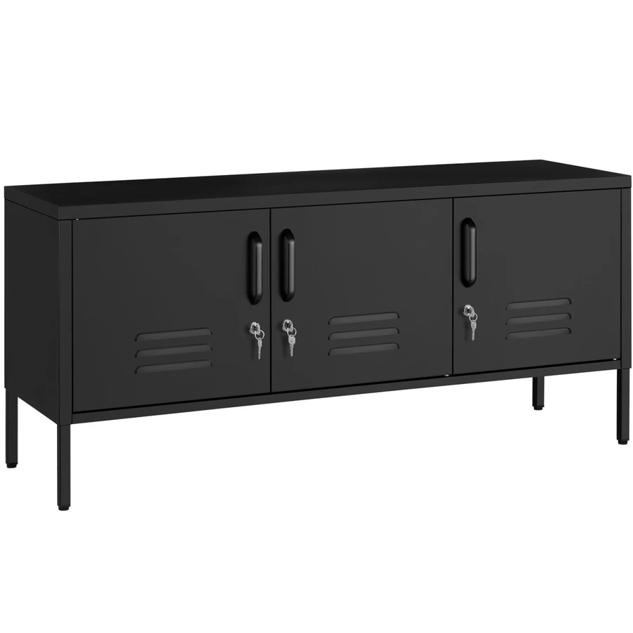 tectake Sideboard Baker mit 3 Türen, Magnetverschluss, einzeln abschließbar, Schwarz, B/T/H: 120 x 37,5 x 55,5 cm - Bild 3