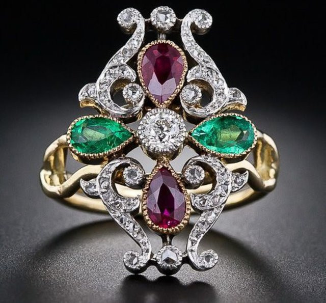 Damenring Vintage, Gold, Mehrfarbiger Synthetischer Zirkonia - Bild 1