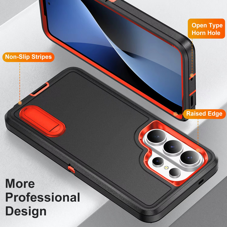 Robuste militärische Panzer-Handyhülle für Samsung Galaxy S26 Ultra S25 S24 S23 Plus S22 Android in Schwarz und Orange - Bild 2