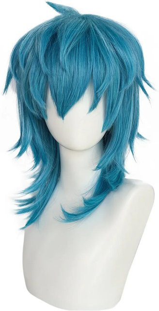 Sally Face Cosplay Perücke, Blau, Synthetisches Haar, Unisex - Bild 1