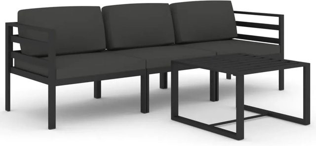 vidaXL 4-tlg Garten-Lounge-Set aus pulverbeschichtetem Aluminium in Anthrazit mit Polsterkissen und Tisch - Bild 1