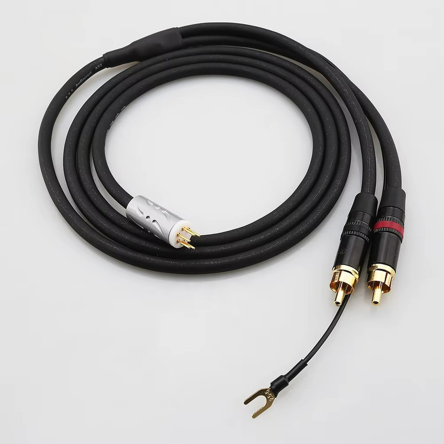 Viborg Tonarmkabel mit 5-Pin DIN-Stecker auf 2 RCA und Erdungsdraht in Schwarz für Rega Sumiko Jelco Grace 707 Plattenspieler - Bild 2
