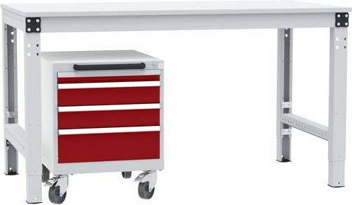 Manuflex BASETEC Schubfachschrank mobil, rubinrot RAL 3003, 4 Schubfächer, Nutzhöhe: 40 cm - Bild 1