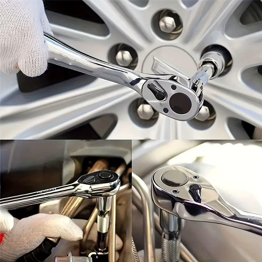 NIUXIANG Antriebssteckschlüsselsatz aus Chrome Vanadium in Silber mit 1/4", 3/8" und 1/2" Antrieb, Metrisch und Imperial, Pro-Modell mit 72-Zahn-Schnellspann-Ratschenschlüssel und Steckschlüsseleinsätzen - Bild 3