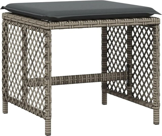 vidaXL Gartenhocker Set aus 4 Stück in Grau mit Kissen aus Poly Rattan und Metall, B/T/H: 41 x 41 x 36 cm - Bild 1