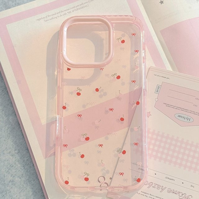 MUQGEW Handyhülle mit Kirsch- und Bowknot-Design für iPhone 12 bis iPhone 17 Pro Max, transparent und pink, stoßfeste Schutzhülle - Bild 1