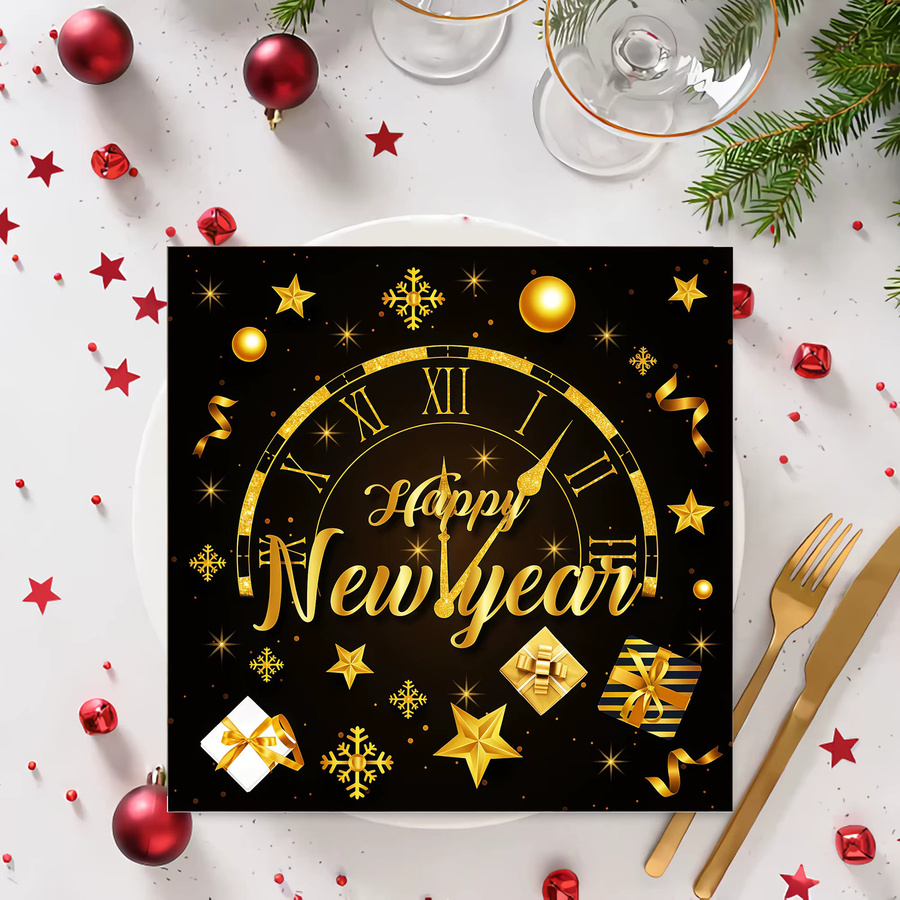 Servietten Frohes Neues Jahr 2026 Silvester-Dekoration schwarz-goldene Papierservietten - Bild 6