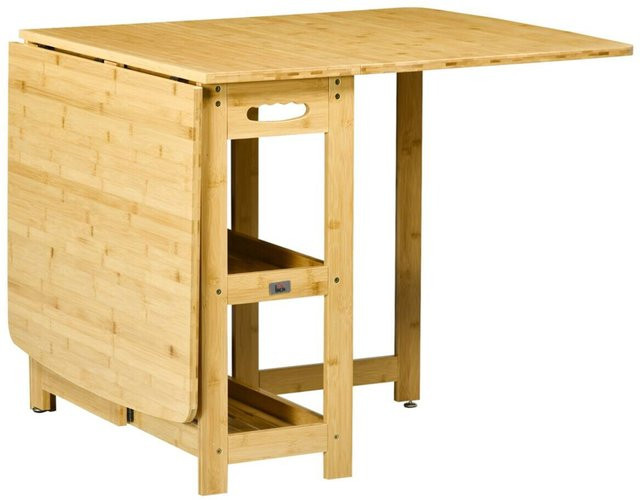 HOMCOM Klapptisch aus Bambus in Braun mit ausziehbarer Butterfly-Platte, B/T/H: 80 x 150 x 73,5 cm - Bild 1