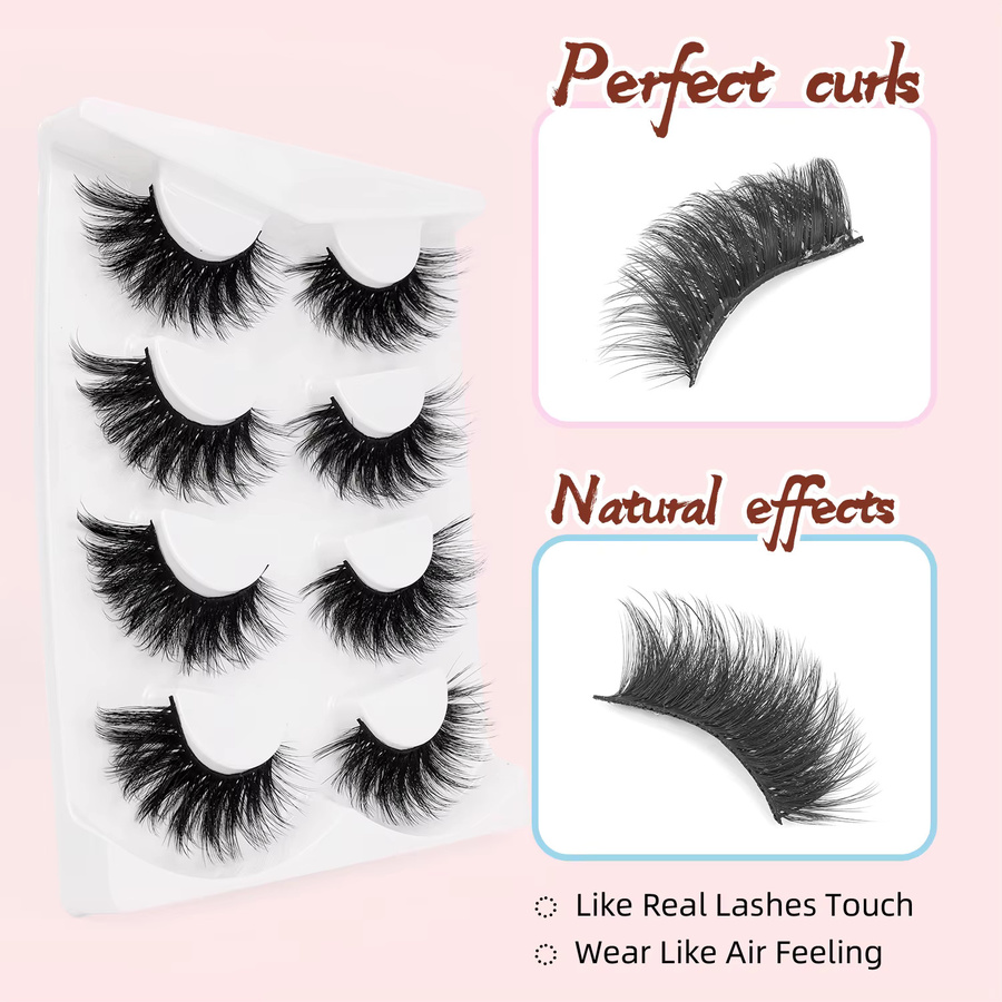 Batownly Künstliche Wimpern Manga-Stil, 4er-Pack, Schwarzer Stiel - Bild 3