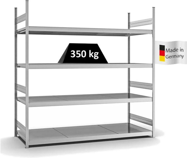 PROREGAL Weitspannregal Stecksystem T-Profil mit 4 Ebenen und Stahlplatten, verzinkt, Farbe: Silber, H x B x T: 250 x 250 x 80 cm - Bild 1