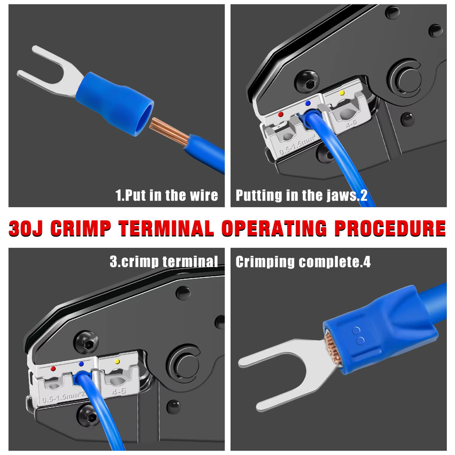 CLAMPLUS HS-30J Draht-Crimpwerkzeug-Set für isolierte Elektro-Steckverbinder mit Ring-, Spaten-, Klemmen- und Kabelschuhen - Bild 4